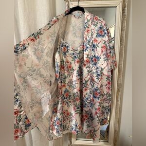 Vintage 90s Sleep Solutions Floral Babydoll Nightgown & Robe Boudoir Set Size M